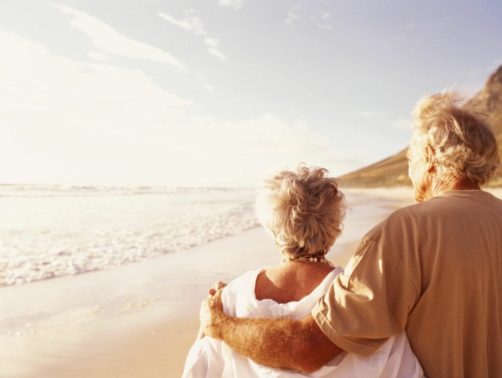 Senior Retired Couple Walking on Beach