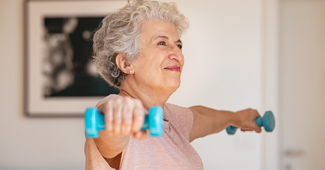 Older woman lifting weights